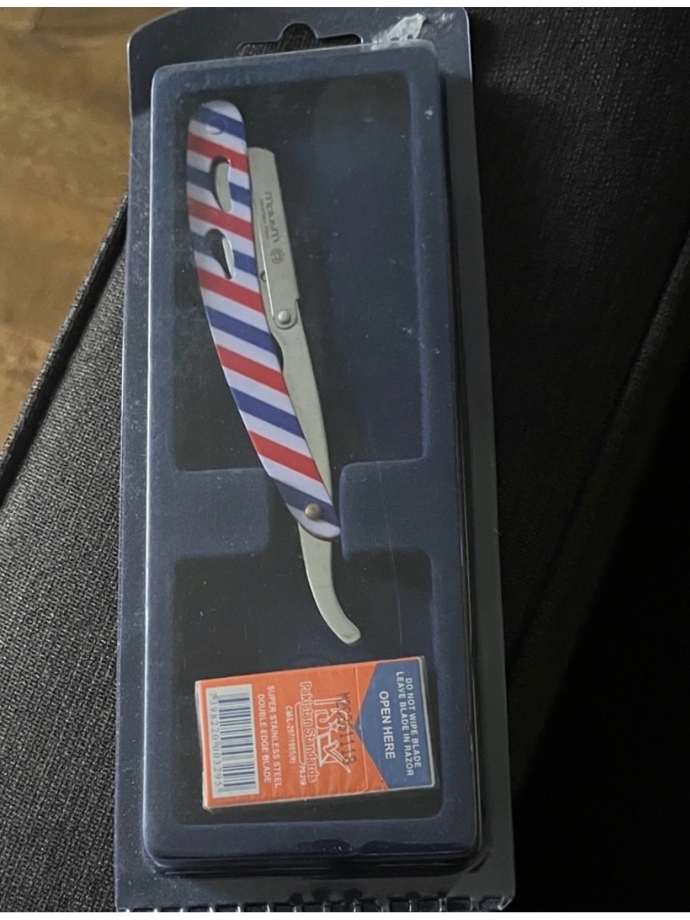Striped Straight Razor for Men Grooming — Red, White & Blue Handle